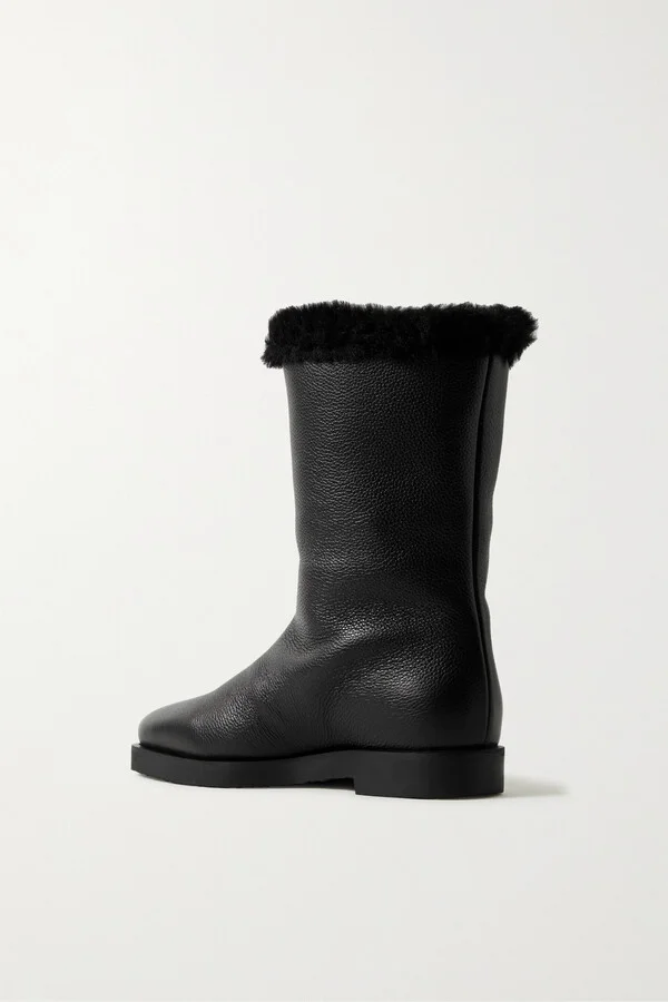 TOTEME - The Off-duty Faux Fur-lined Textured-leather Boots - Black - Image 3