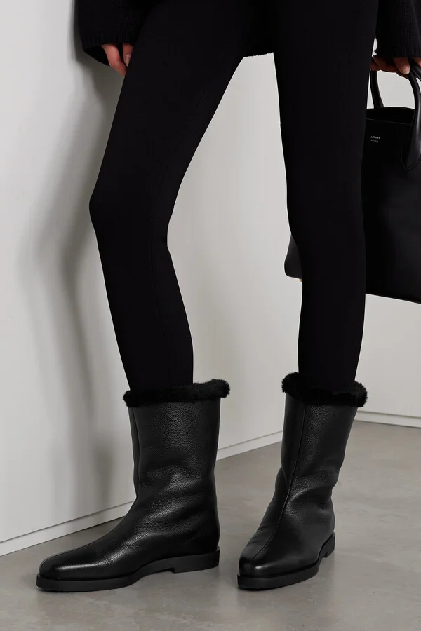 TOTEME - The Off-duty Faux Fur-lined Textured-leather Boots - Black - Image 5