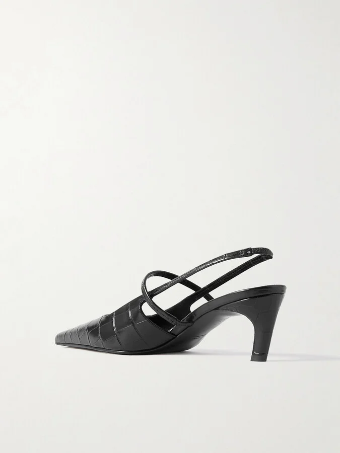 TOTEME - The Sharp Croc-effect Leather Slingback Pumps - Black - Image 3