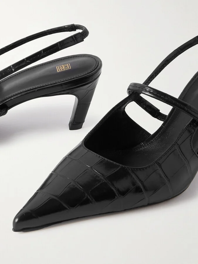 TOTEME - The Sharp Croc-effect Leather Slingback Pumps - Black - Image 4