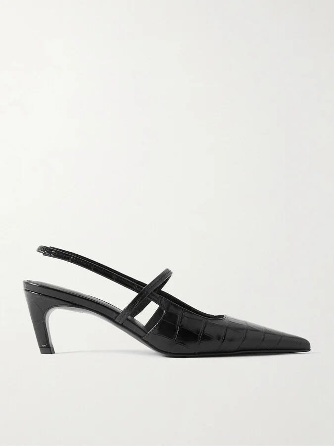 TOTEME - The Sharp Croc-effect Leather Slingback Pumps - Black