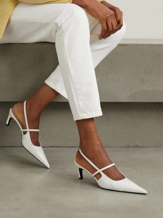 TOTEME - The Sharp Cutout Glossed-leather Slingback Pumps - Off-white - Image 2