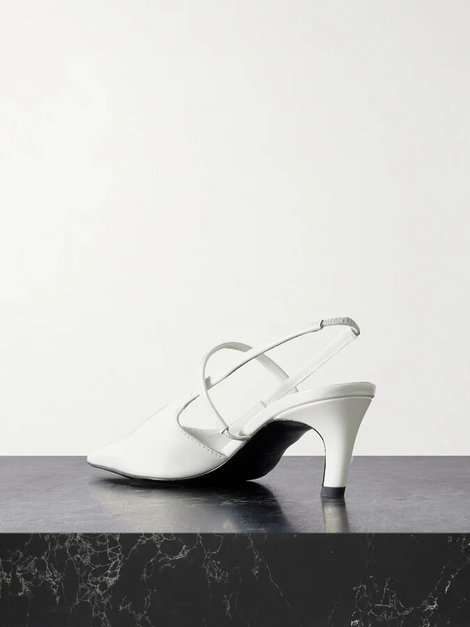 TOTEME - The Sharp Cutout Glossed-leather Slingback Pumps - Off-white - Image 3