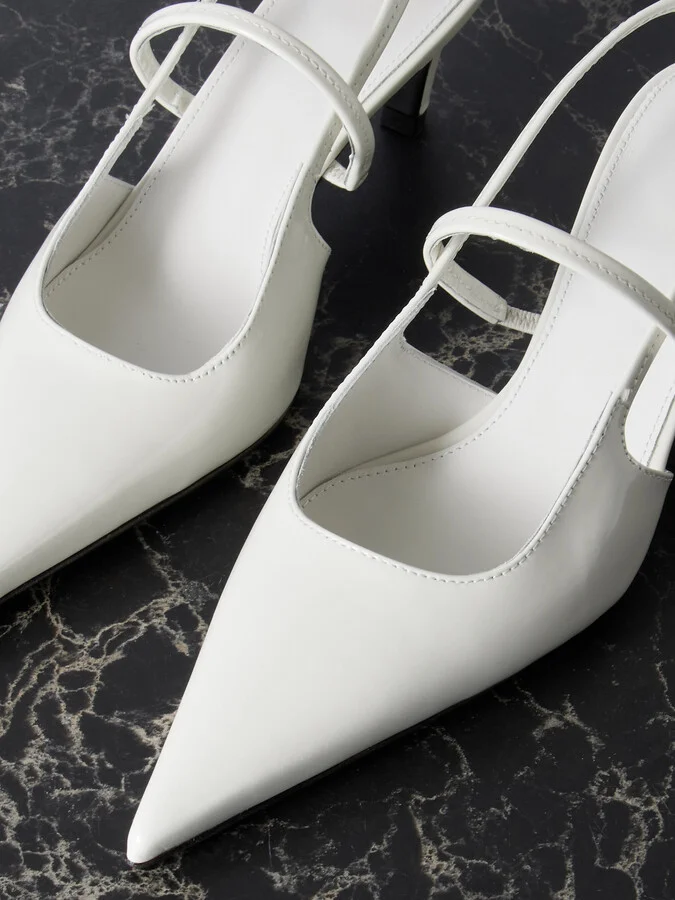 TOTEME - The Sharp Cutout Glossed-leather Slingback Pumps - Off-white - Image 4