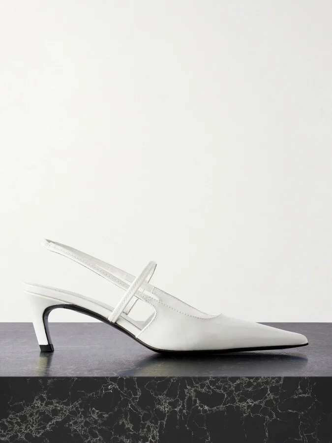 TOTEME - The Sharp Cutout Glossed-leather Slingback Pumps - Off-white