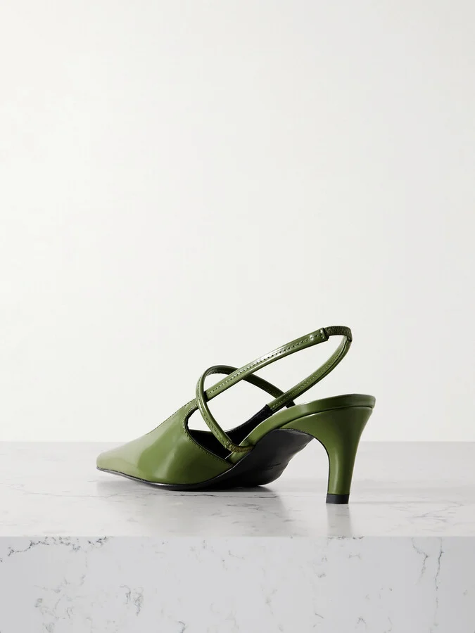 TOTEME - The Sharp Cutout Glossed-leather Slingback Pumps - Yellow - Image 3
