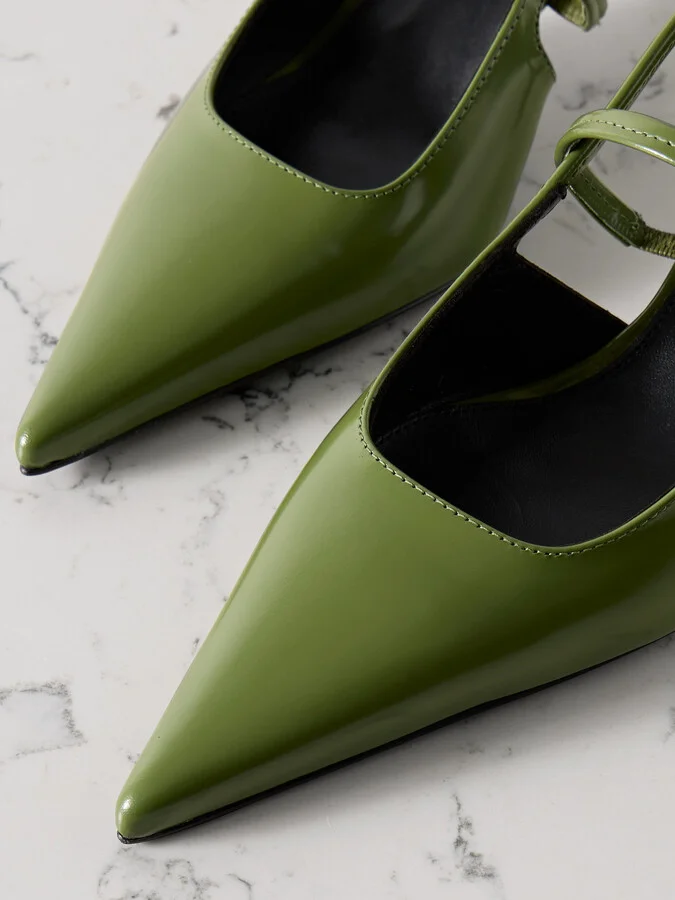 TOTEME - The Sharp Cutout Glossed-leather Slingback Pumps - Yellow - Image 4