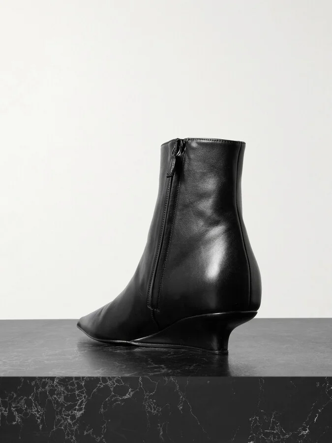 TOTEME - The Sharp Leather Ankle Boots - Black - Image 3