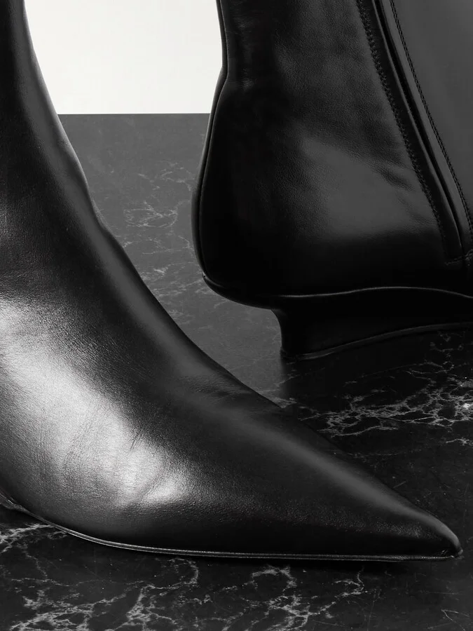 TOTEME - The Sharp Leather Ankle Boots - Black - Image 4