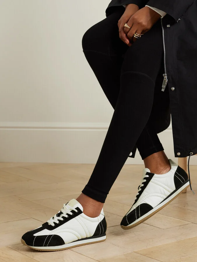 TOTEME - The Sport Leather-trimmed Suede And Shell Sneakers - Black - Image 2