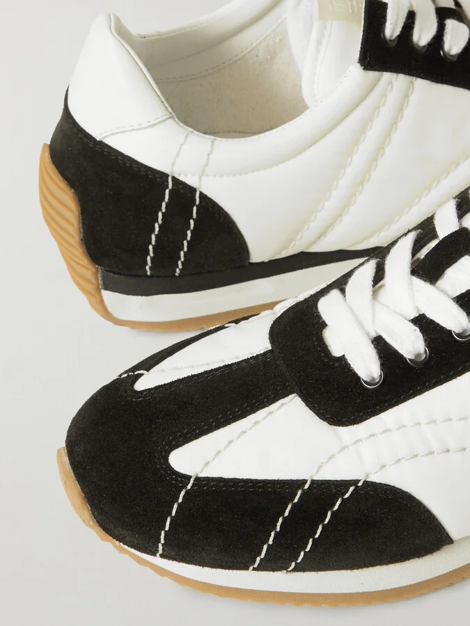TOTEME - The Sport Leather-trimmed Suede And Shell Sneakers - Black - Image 4
