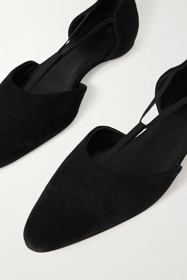 TOTEME - The T-strap Faille Point-toe Flats - Black - Image 4