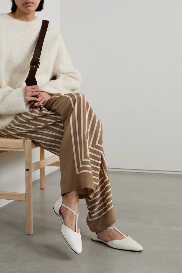 TOTEME - The T-strap Faille Point-toe Flats - Ivory - Image 2