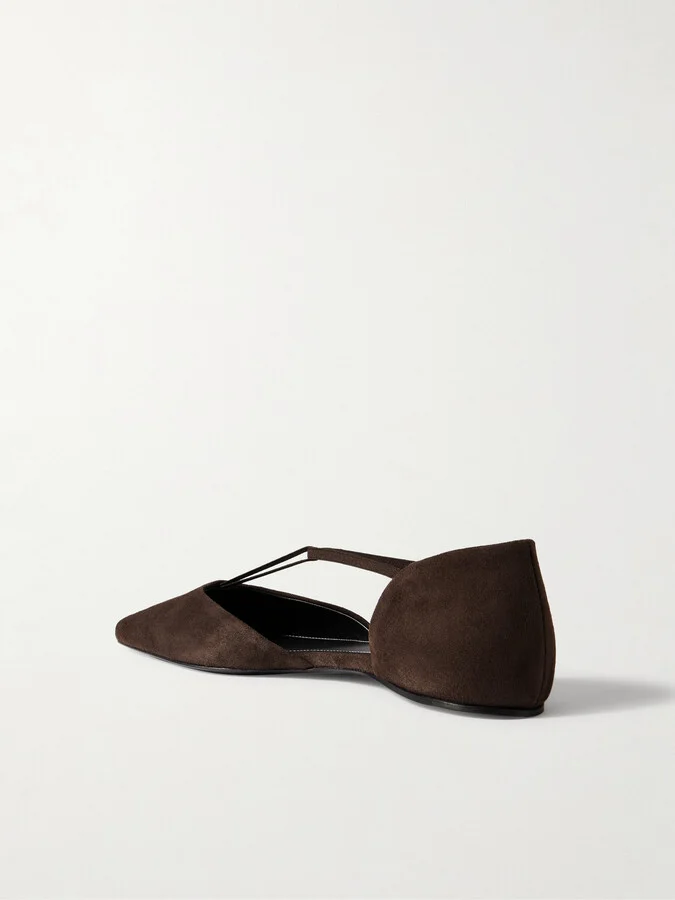 TOTEME - The T-strap Suede Point-toe Flats - Brown - Image 3