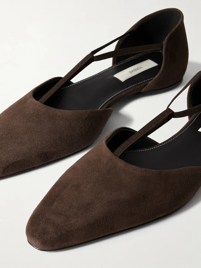 TOTEME - The T-strap Suede Point-toe Flats - Brown - Image 4