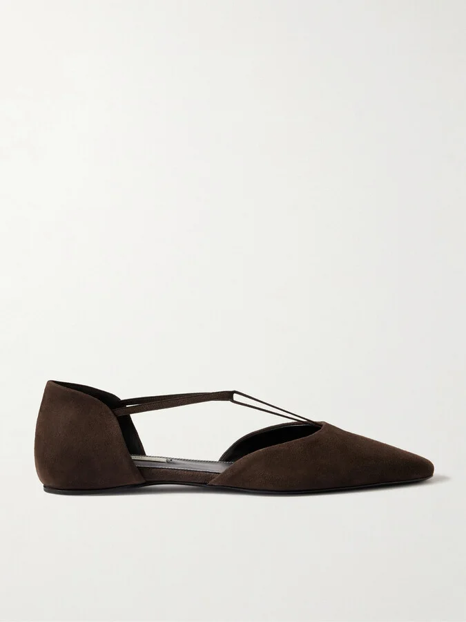 TOTEME - The T-strap Suede Point-toe Flats - Brown