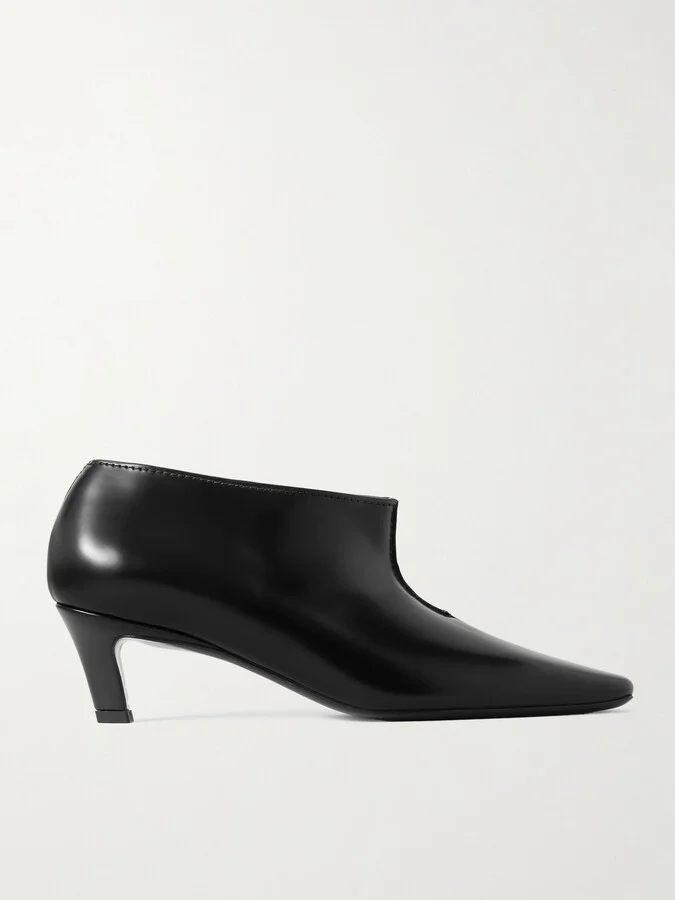 TOTEME - The Wide Shaft Glossed-leather Ankle Boots - Black