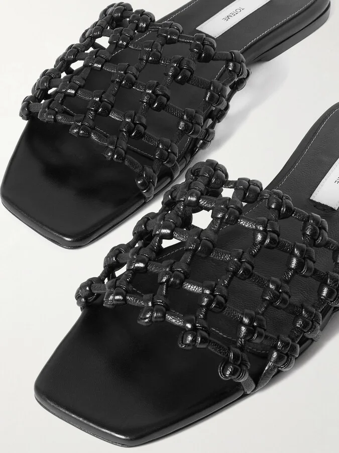 TOTEME - Woven Leather Slides - Black - Image 4
