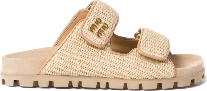 Touch-Strap Raffia Sandals