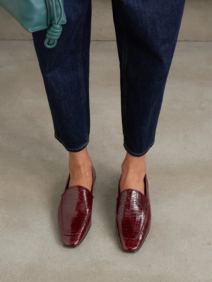 TOVE - Cora Croc-effect Leather Loafers - Burgundy - Image 2