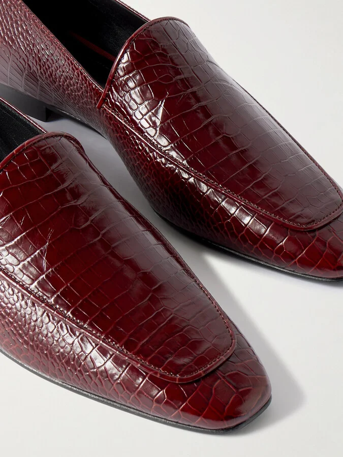 TOVE - Cora Croc-effect Leather Loafers - Burgundy - Image 4