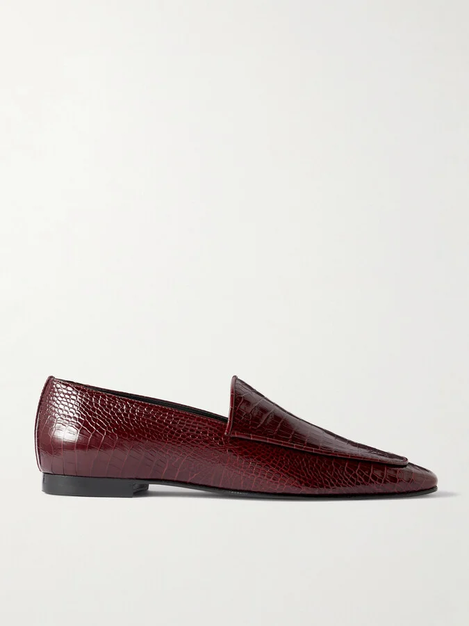 TOVE - Cora Croc-effect Leather Loafers - Burgundy