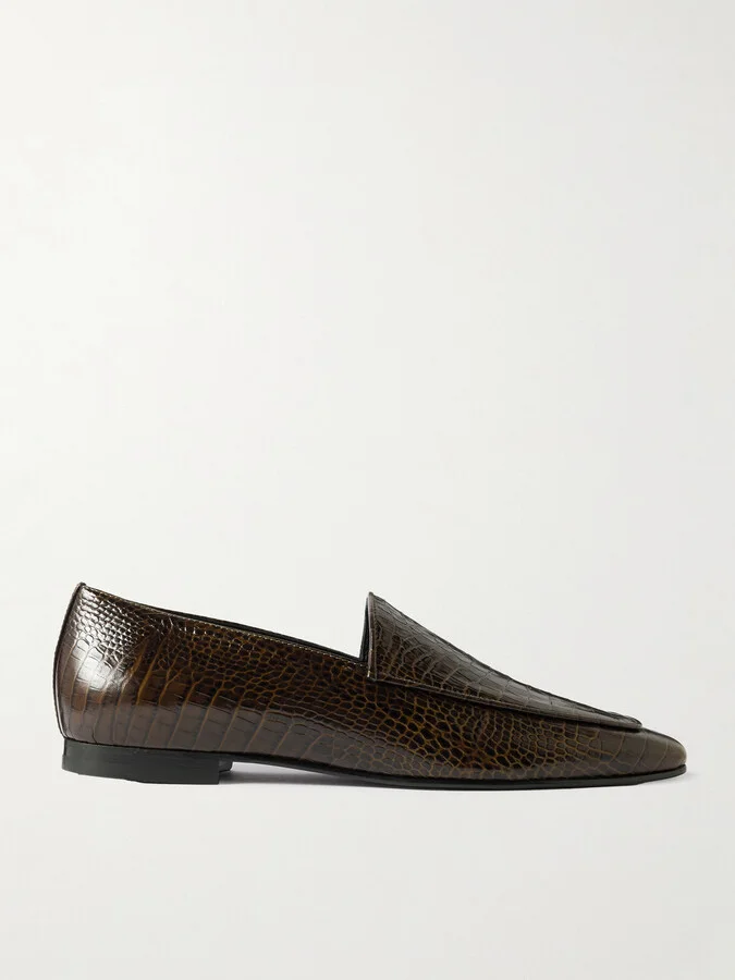 TOVE - Cora Croc-effect Leather Loafers - Green