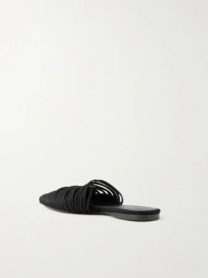TOVE - Kenly Cord-trimmed Suede Mules - Black - Image 3