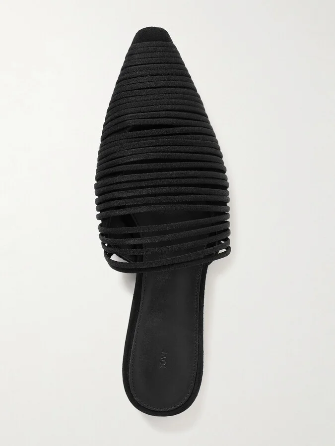 TOVE - Kenly Cord-trimmed Suede Mules - Black - Image 5