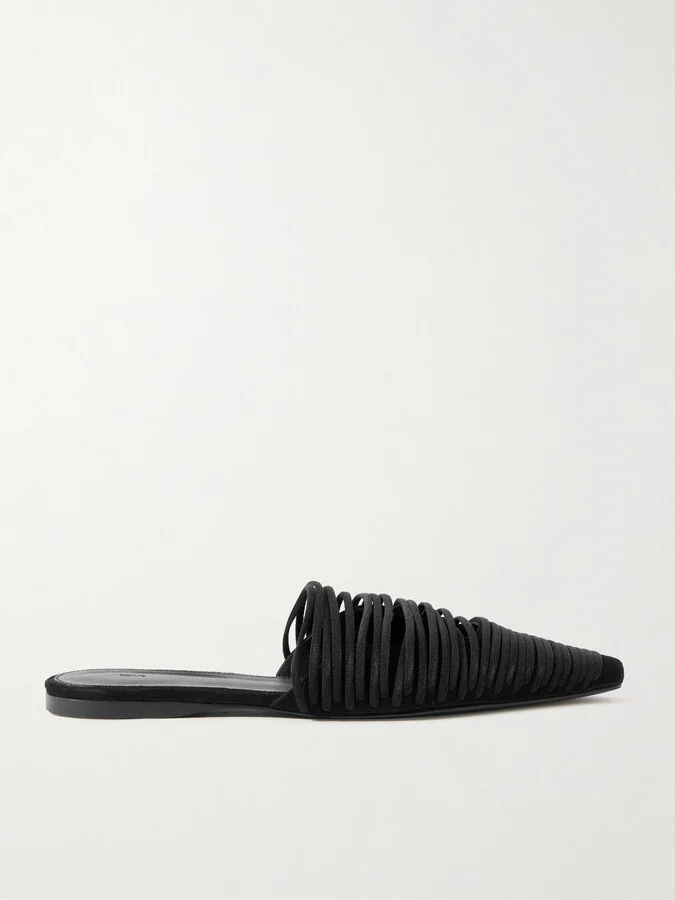 TOVE - Kenly Cord-trimmed Suede Mules - Black