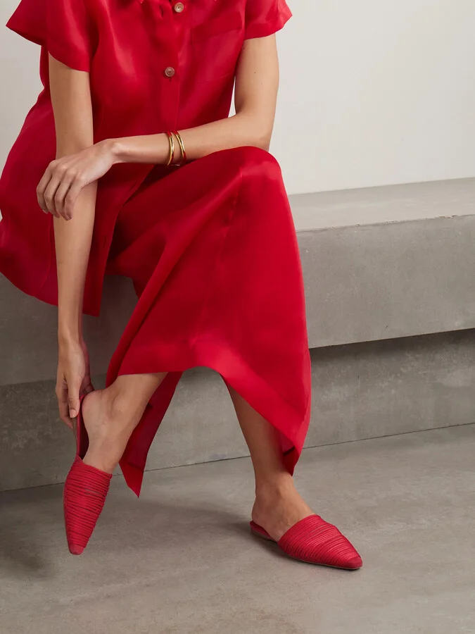 TOVE - Kenly Cord-trimmed Suede Mules - Red - Image 2