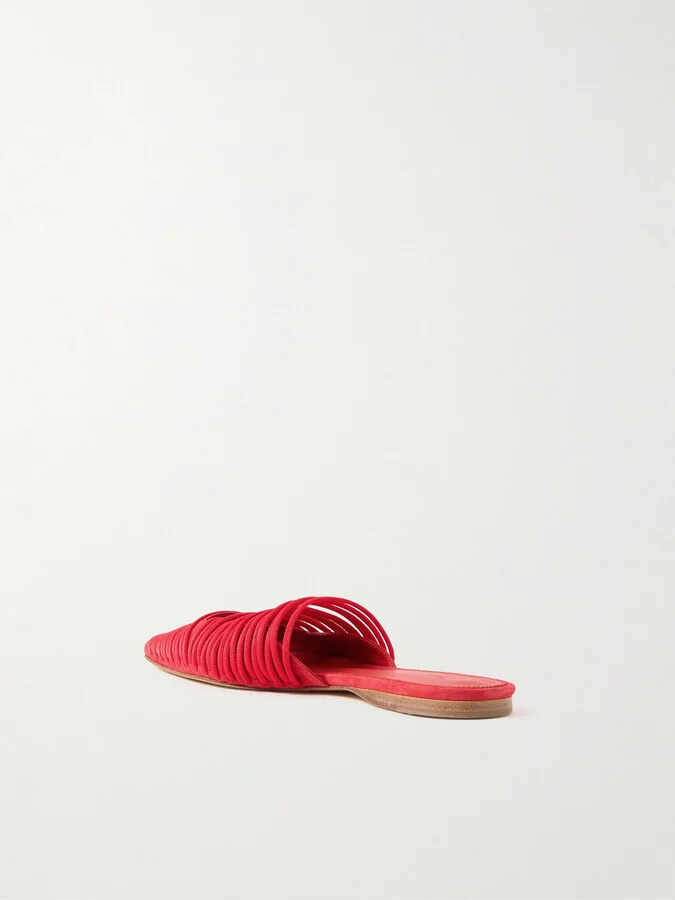 TOVE - Kenly Cord-trimmed Suede Mules - Red - Image 3