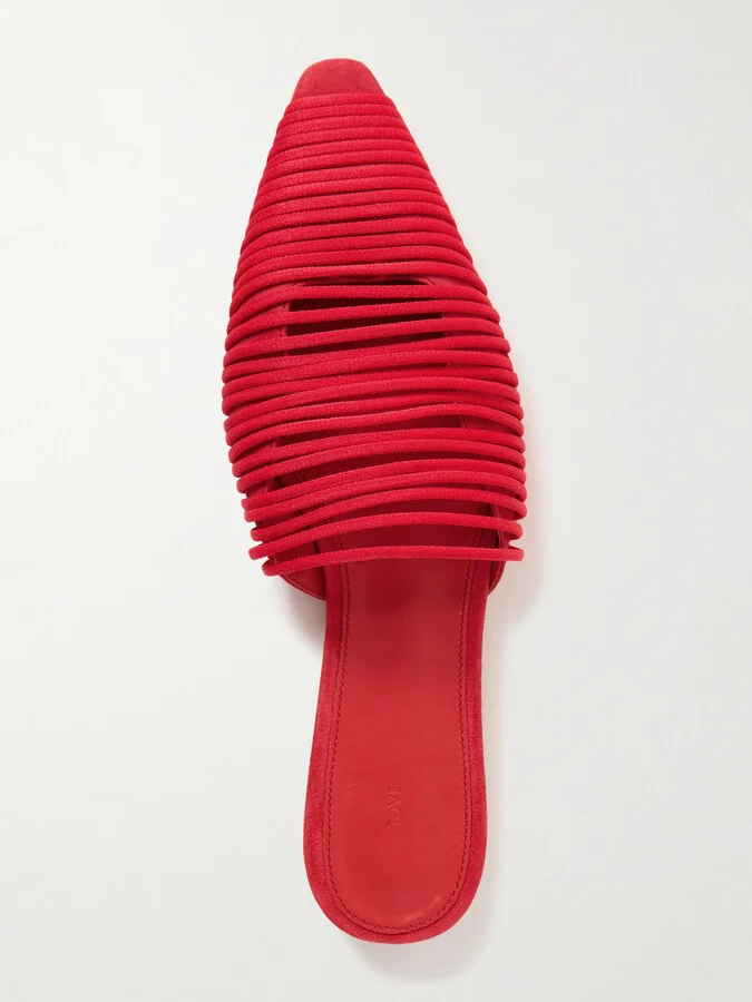 TOVE - Kenly Cord-trimmed Suede Mules - Red - Image 5