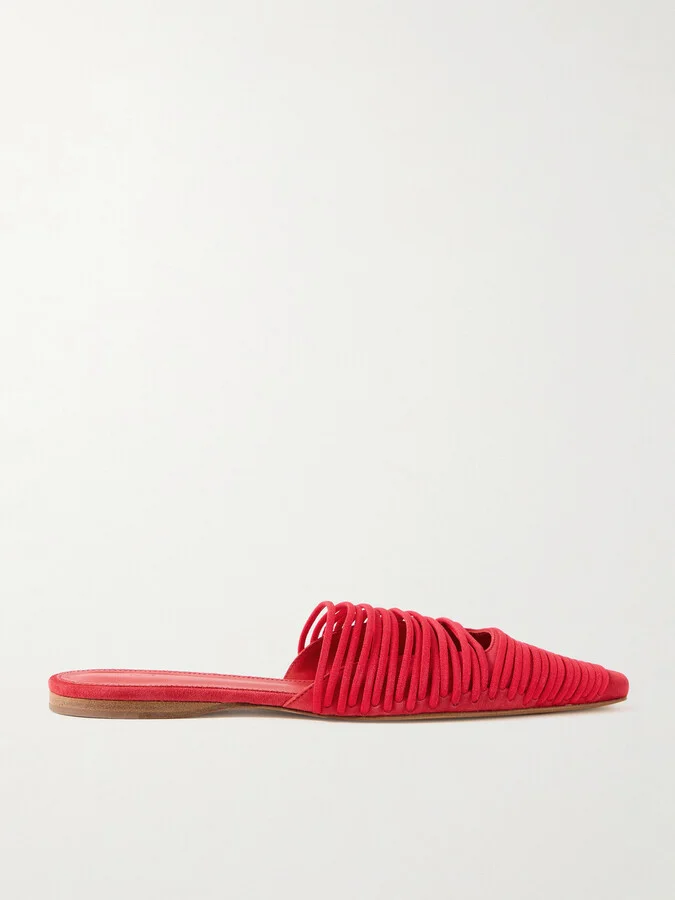 TOVE - Kenly Cord-trimmed Suede Mules - Red