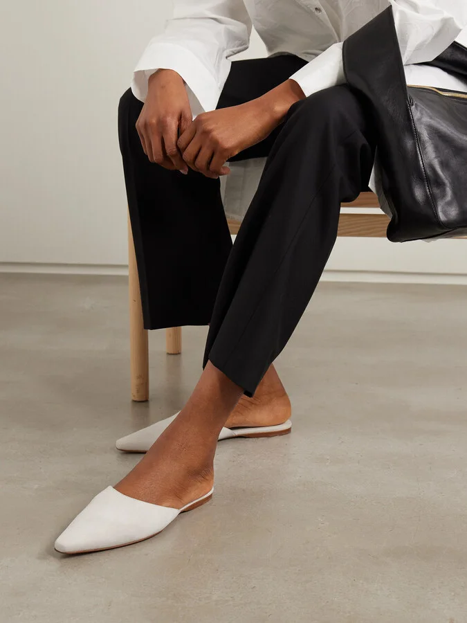 TOVE - Pheby Point-toe Suede Mules - White - Image 2