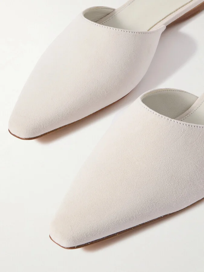 TOVE - Pheby Point-toe Suede Mules - White - Image 4