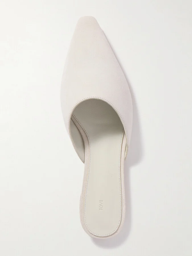 TOVE - Pheby Point-toe Suede Mules - White - Image 5