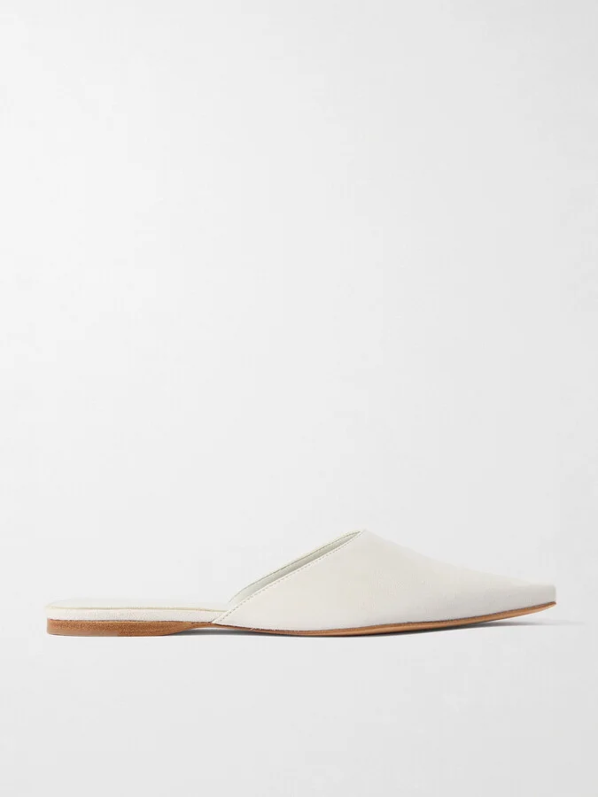 TOVE - Pheby Point-toe Suede Mules - White