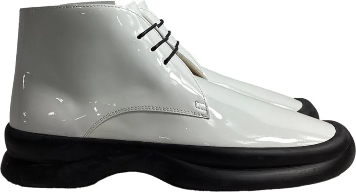 Town Lace-Up Ankle Boots in White Patent Leather