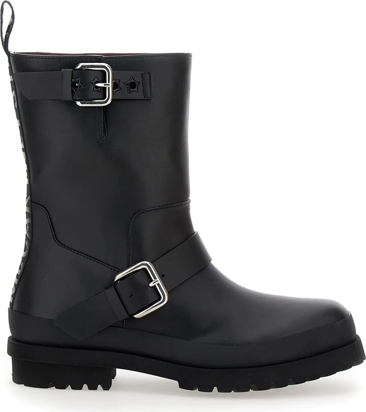 'trace' Black Ankle Boots With Buckle In Tech Fabric Woman