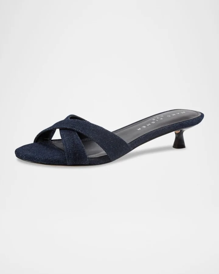 Tracey Denim Crisscross Kitten Slide Sandals - Image 2