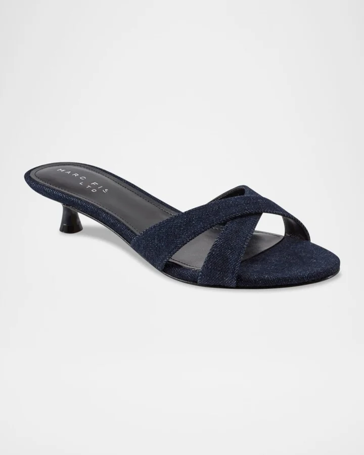 Tracey Denim Crisscross Kitten Slide Sandals - Image 3