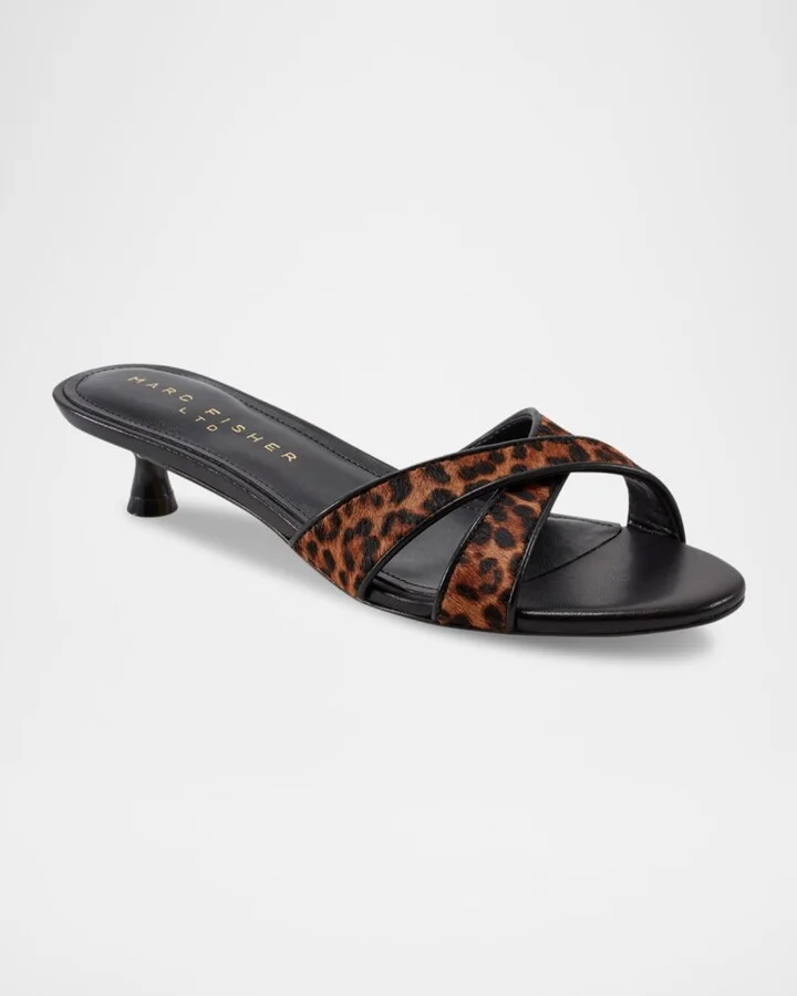 Tracey Leopard Calf Leather Kitten-Heel Sandals - Image 2