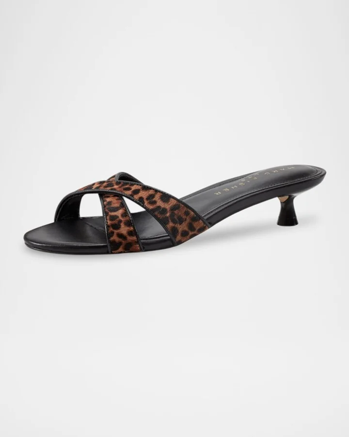 Tracey Leopard Calf Leather Kitten-Heel Sandals - Image 3