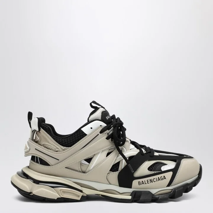 Track beige/black mesh and nylon trainer