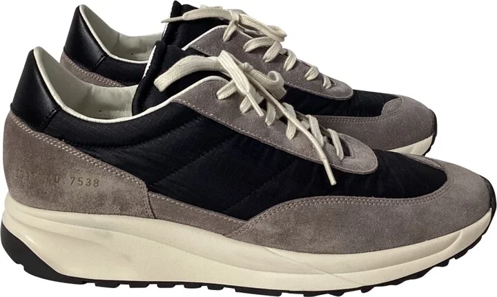 Track Classic Leather-Trimmed Ripstop Sneakers in Gray Suede