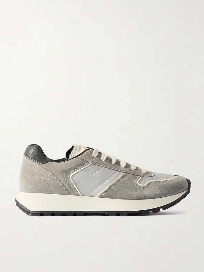 Track Leather-Trimmed Suede and Tech-Mesh Sneakers