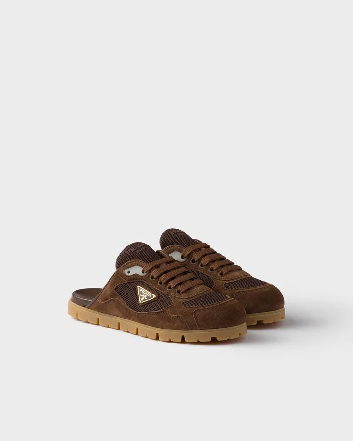 Trail mesh fabric and suede mules