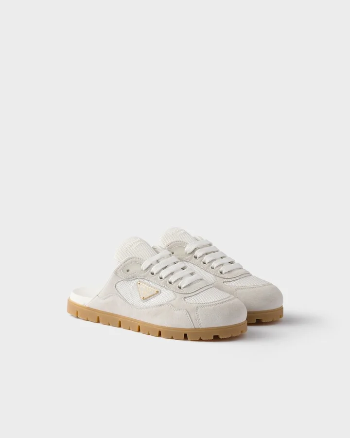 Trail mesh fabric and suede mules