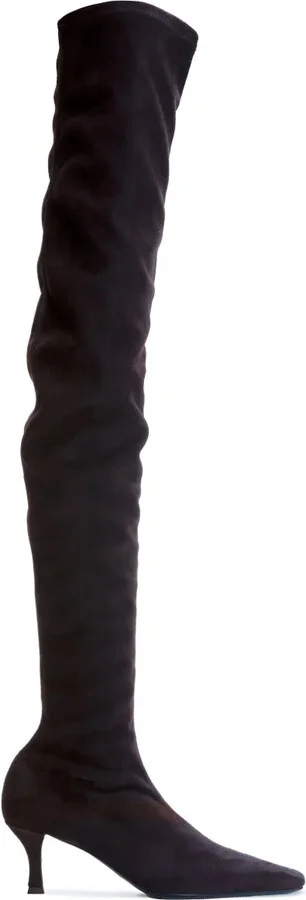 Trap over-the-knee leather boots